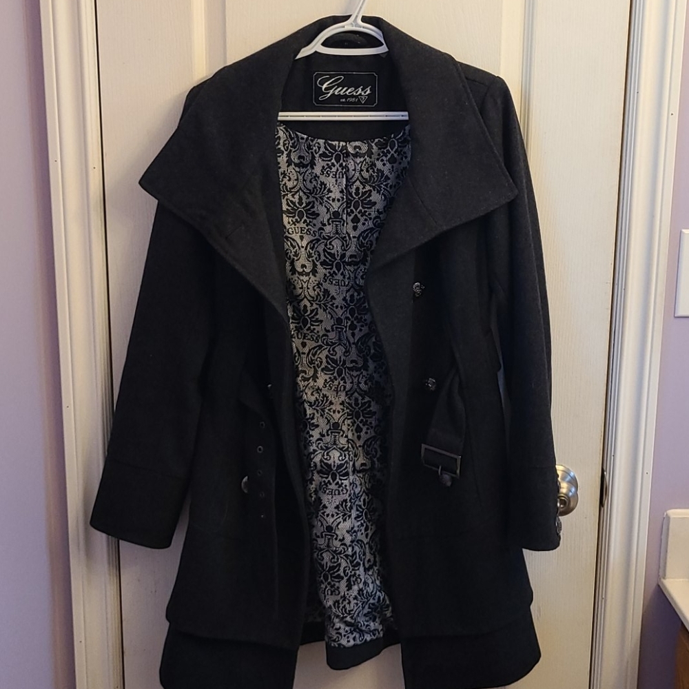 ⛱️Guess Grey Ruffle Pea Coat - Picture 11 of 14